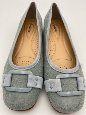 Trotters Light Blue Shimmer Suede Buckle Ballet Flats 8.5